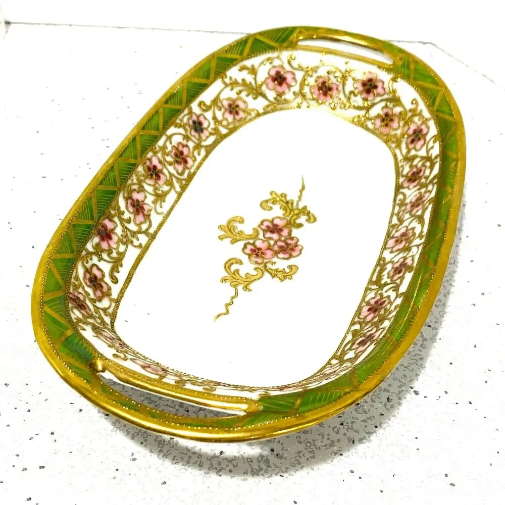 Vintage Hand Painted Nippon Porcelain Relish Tidbit Tray & 4 Salt Cellars Set